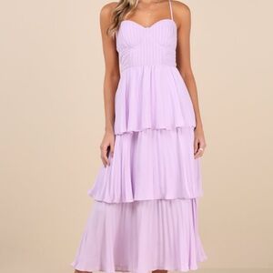 Lulus Cascading Crush Lavender Tiered Bustier Midi Dress Purple - Size M